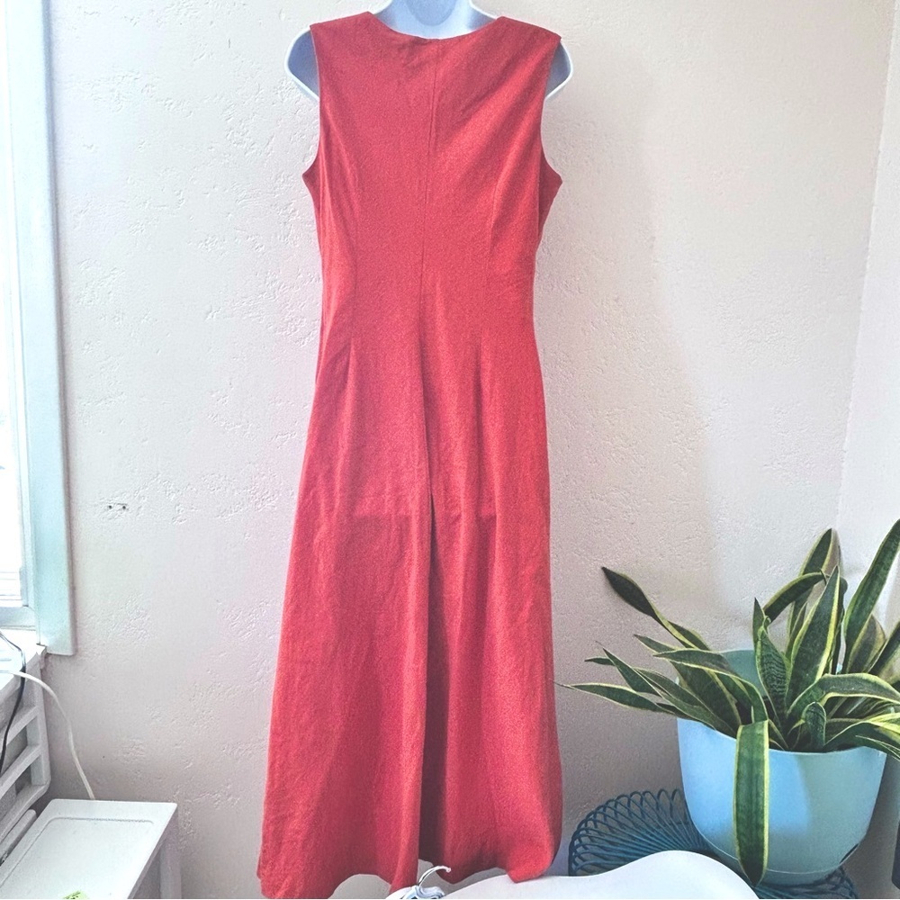 LENNIE New York Vintage 90s Linen Maxi Dress Sweetheart Neckline Coral Size 10 M - Picture 7 of 12